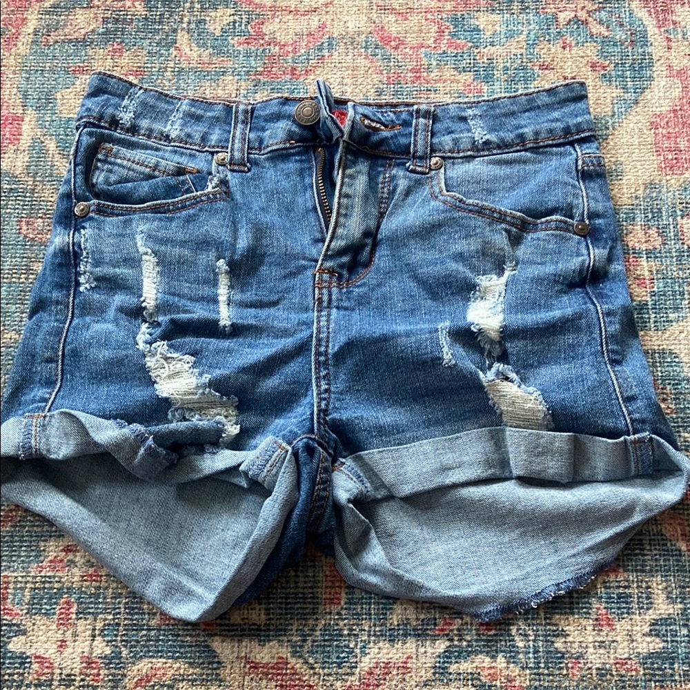 Los Angeles Apparel Blue Jean Shorts Distressed Raw Hem